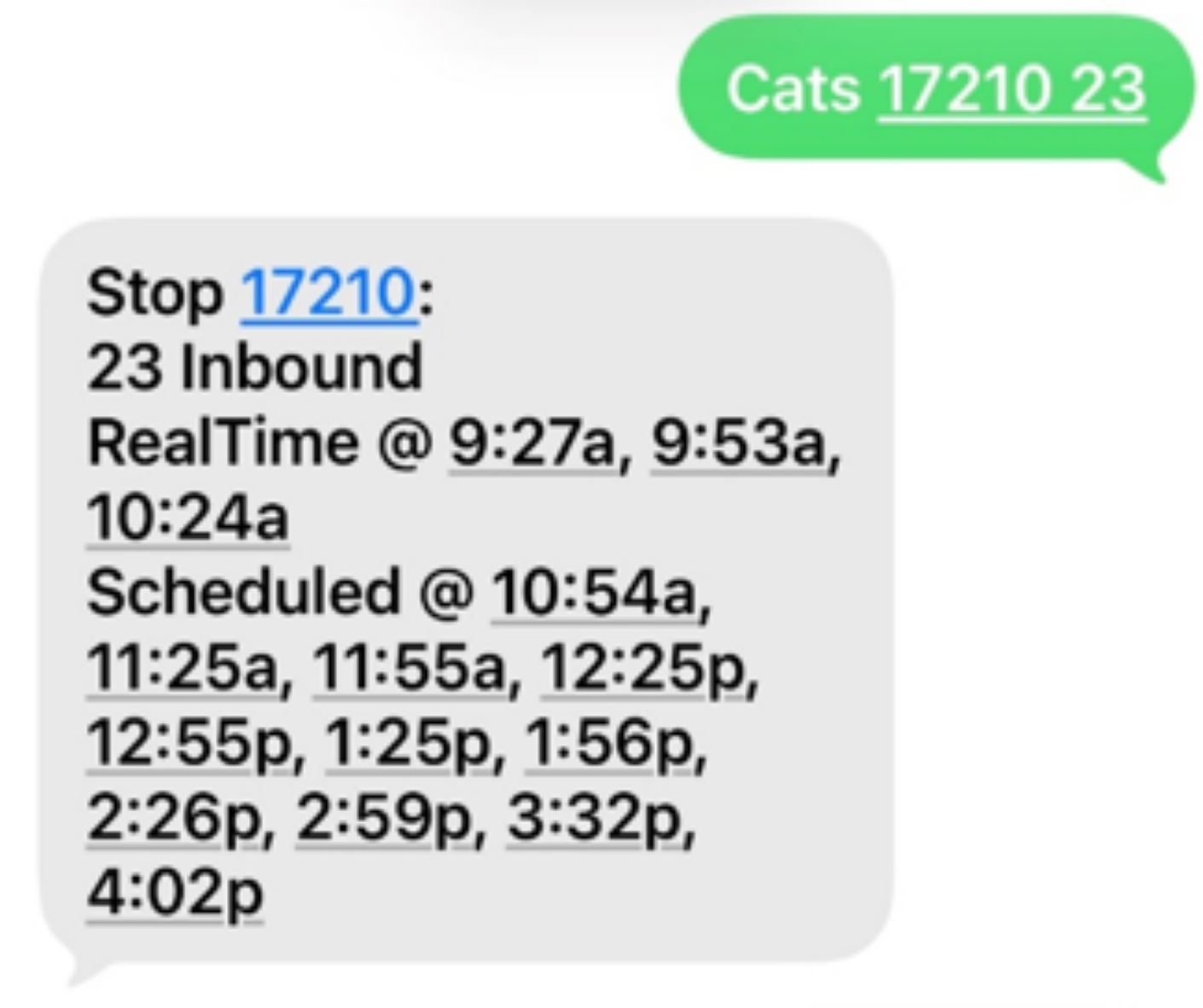 SMS text example with conversation below: